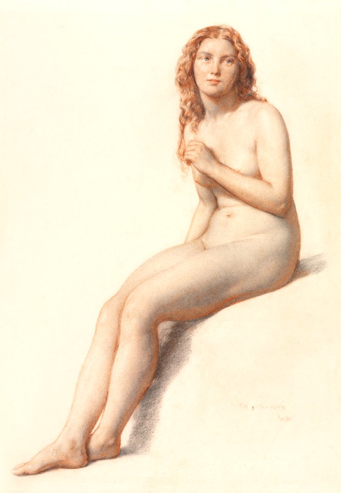 Naked Woman Posing Sensually Vintage Erotic Art Female Nude Seated