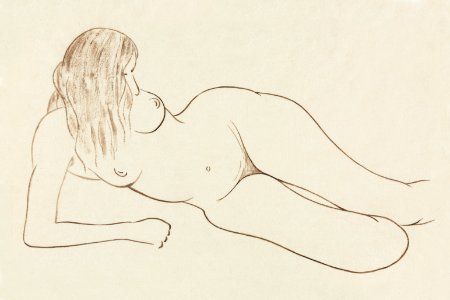 Naked Woman Showing Her Breasts Vintage Nude Illustration Reclining