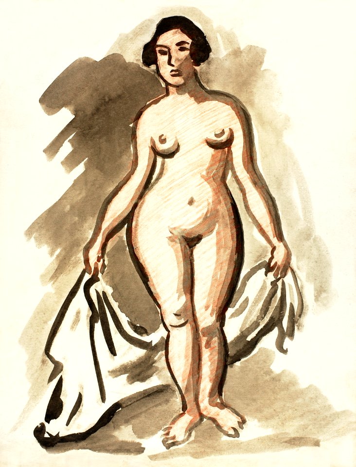 Naked Woman Showing Her Breasts Vintage Nude Illustration Standing