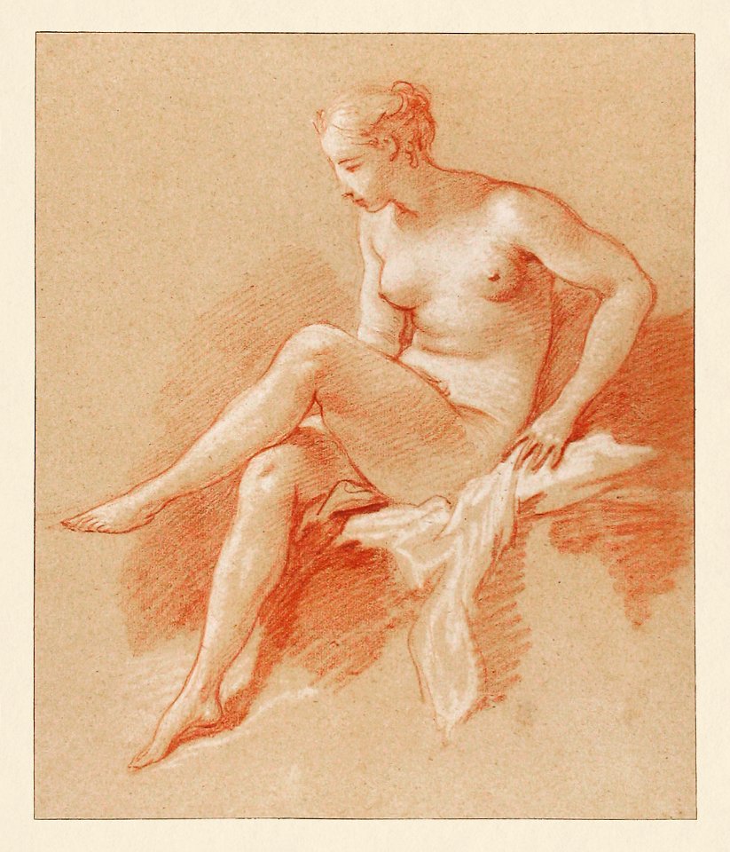 Erotic vintage art naked woman Seated female nude 1742 by François