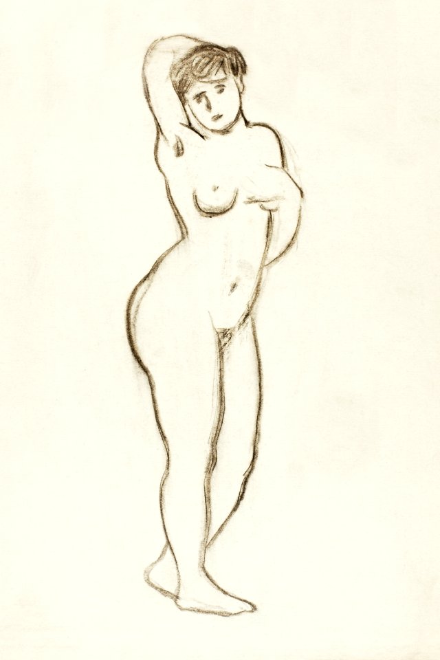 Naked Woman Showing Her Breasts Vintage Nude Illustration Standing