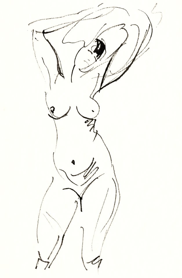 Naked Woman Showing Her Breasts Vintage Nude Illustration Standing Female Nude By