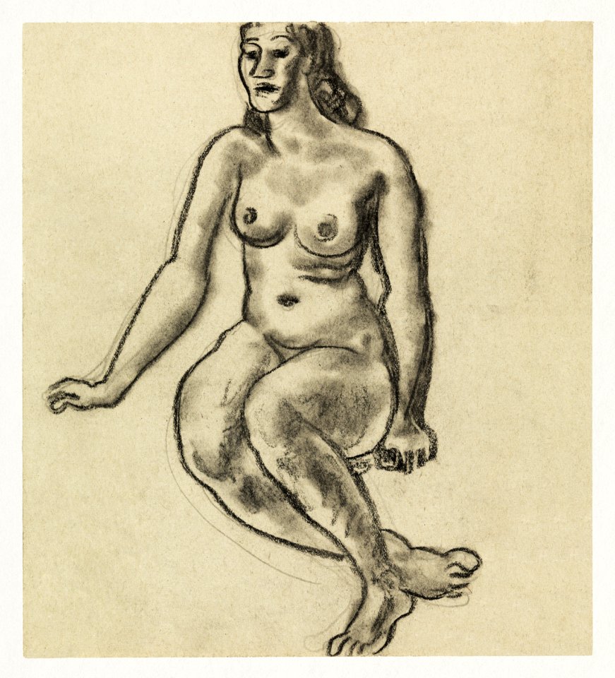 Naked Woman Showing Her Breasts Vintage Nude Illustration Seated Female Nude By