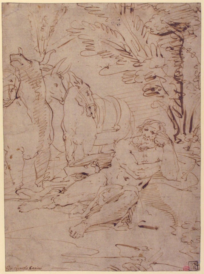 Unidentified Subject Reclining Nude Male Figure And Cattle Met