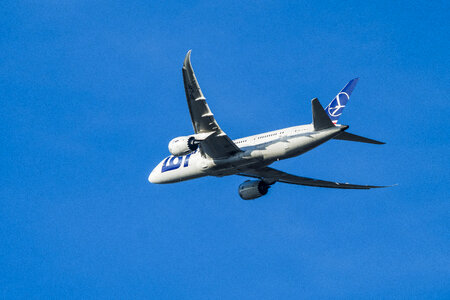 LOT Polish Airlines Boeing 787 Dreamliner in the Blue Sky photo