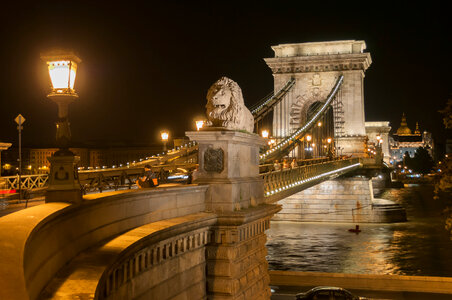 Stone Chain Bridge by night in Budapest, Hungary photo