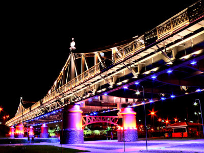 Lighted up night bridge in Manaus, Brazil photo