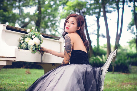 Beautiful Asian Female Model in Black Dress photo