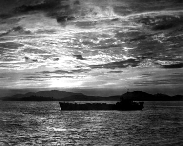 Tank landing ship enters the harbor at Inchon during the Korean War