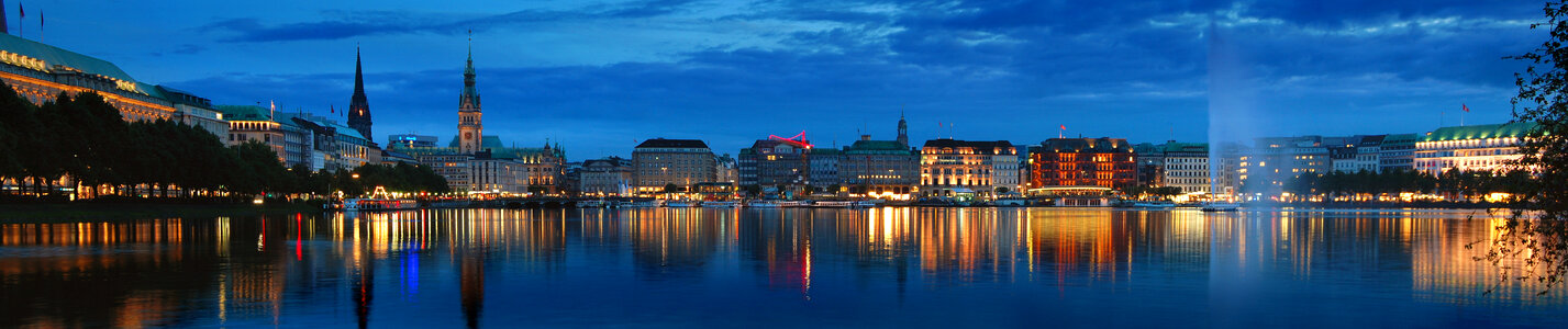 Panorama of the Hamburg Skyline at Night photo