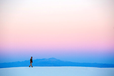 Person walking on the white sands landscape, New Mexico, Landscape photo