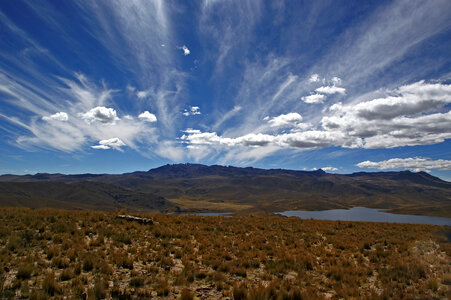 Andes landscapes with mountains, sky, and clouds in Peru photo