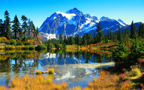 Mountains and Pond Landscape with majestic scenery photo