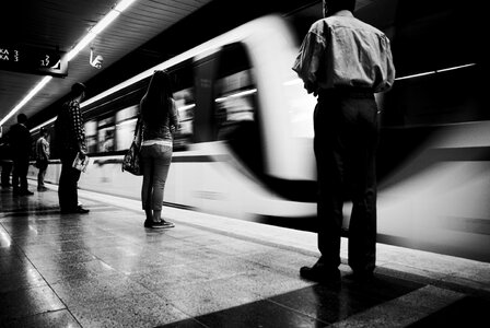Blurred scene of subway station ,black and white background photo