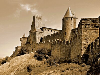Castle at Carcassonne, France at sunset photo