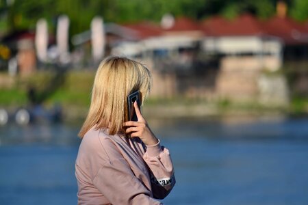 Blonde Hair pretty girl telephone photo