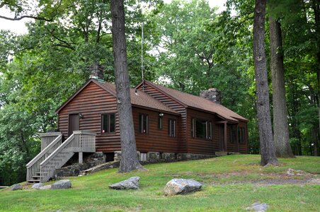 Modern Log Cabin Home in a Forest Environment