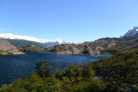 Pehoe Lake and Los Cuernos in the Torres del Paine National Park photo