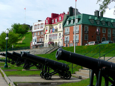 Cannons in front of the houses in Quebec City, Canada photo
