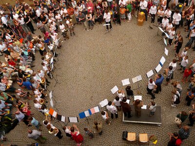 Human circle meeting music