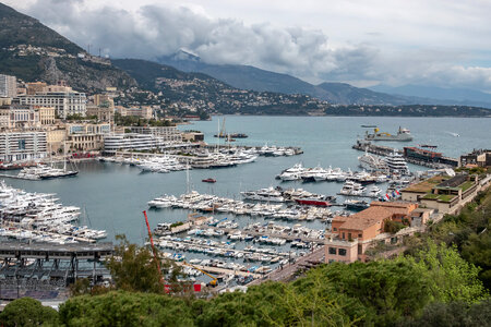 Yachts in bay near houses and hotels, Fontvielle, Monte-Carlo photo