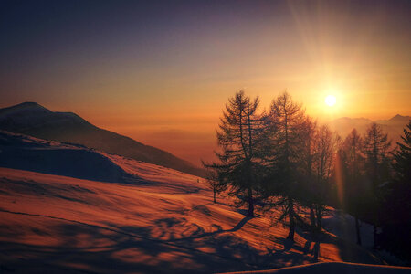 Winter Landscape on a Sunset Mountains photo