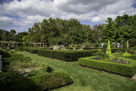 Formal gardens landscape with clouds overheard
