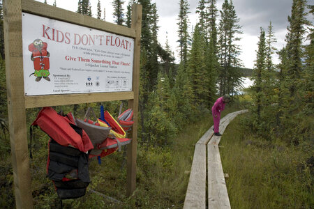 Sign for life jacket loaner station, Tetlin National Wildlife Refuge