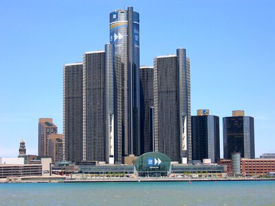 Renaissance Center, the headquarters of General Motors in Detroit, Michigan photo