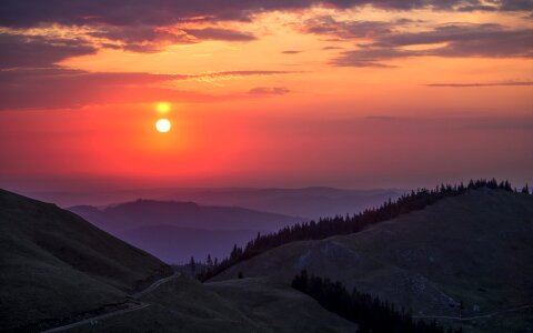The sunset over Rarau mountain, Suceava, Romania