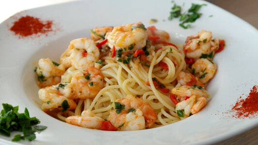 Shrimps in spaghetti Pasta photo