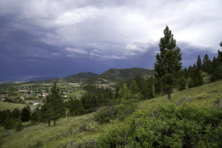 Mountainside landscape with pine trees in Helena, Montana photo