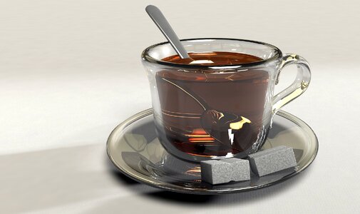 Glass cup spoon sugar photo