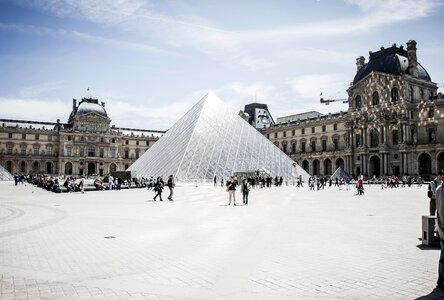 Pyramid of Louvre square in Paris, France