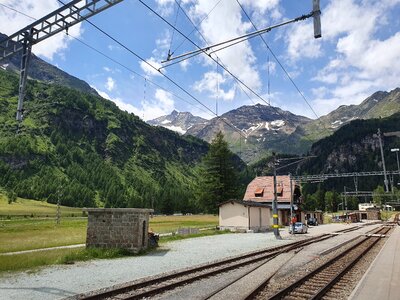 Swiss mountain train Bernina Express crossed Alps photo