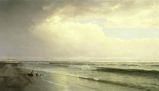 Seascape with Distant Lighthouse in Atlantic City, New Jersey photo