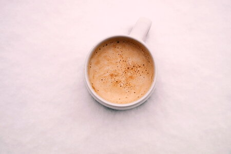 Top View of White Mug of Cappuccino photo