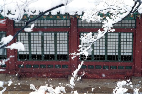 Temple in Korea during snowfall