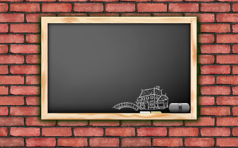 Drawing of castle ruins on blackboard