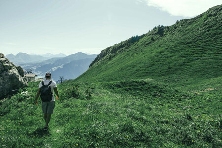 Hiking Green Hills of the Swiss Alps photo