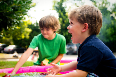 Two Boys Playing and Laughing photo