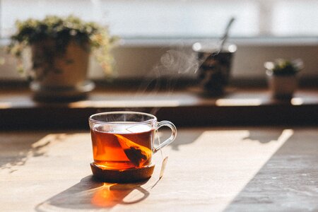 Cup Hot Tea Wood Table photo