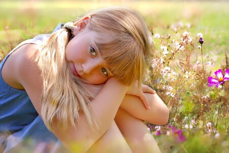 Girl blond long hair photo