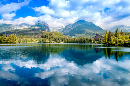 1 Mountain lake Strbske pleso in National Park High Tatra, Slovakia, Europe