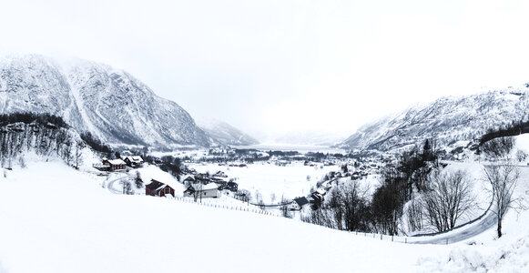 Winter Village in the Mountain Valley photo