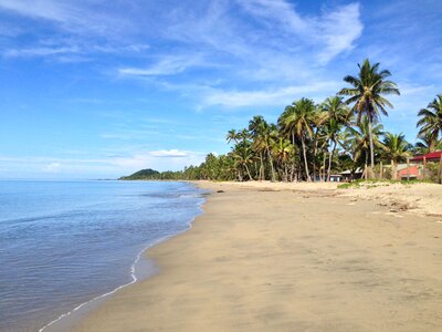 Palm trees over stunning lagoon and white sandy beach photo