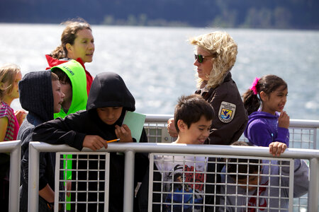 U.S. Fish and Wildlife Service employee educating children photo