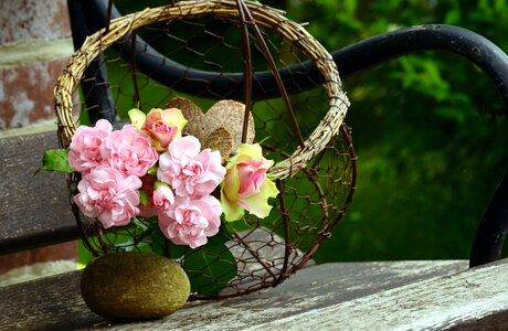 Basket bench bouquet photo