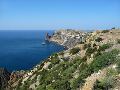 Rocky coast of Black sea about a city of Sevastopol photo