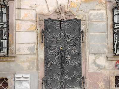 Arabesque cast iron front door photo